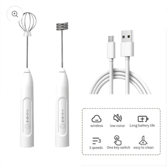 Rechargeable 2-in-1 Electric Egg Beater With Double Head Milk Frother